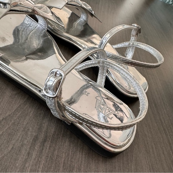 Zara kids girls mirrored bow sandals shiny silver size 32 or US 1 - Picture 8 of 11